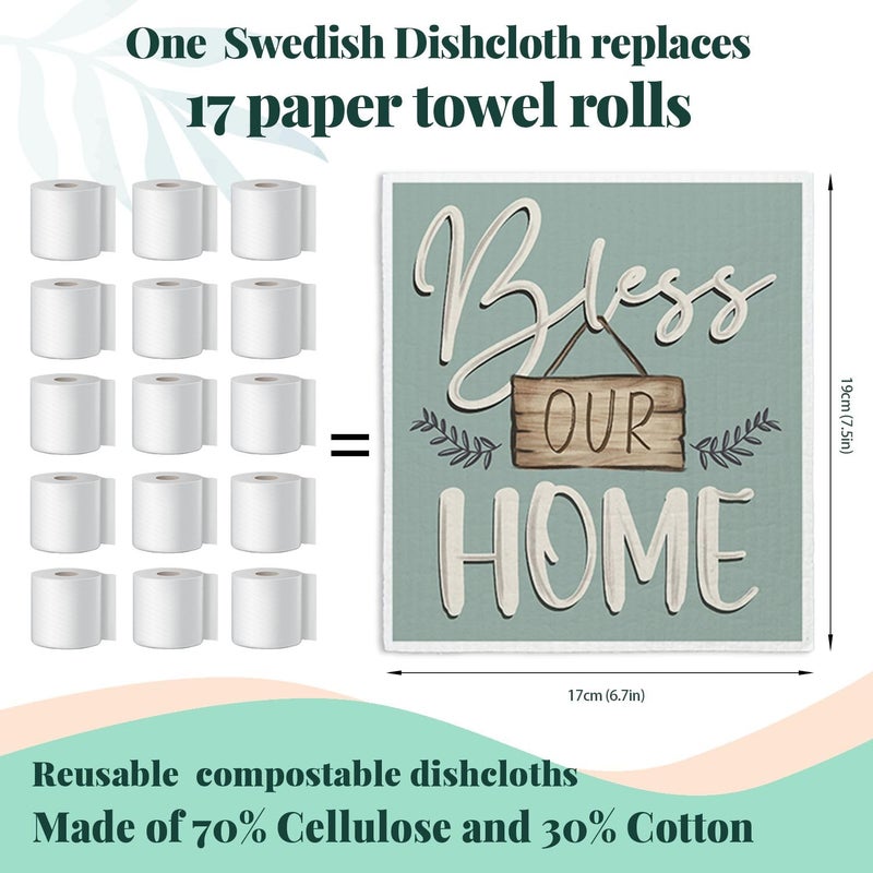 LARTSFRO Bless This Home Swedish Dishcloths for Kitchen, Christian Swedish Dish Cloths for Farmhouse, Papaya Reusable Paper Towels, 4 Pack Dish Towels for Kitchen, Reusable Paper Towels Washable - Image 2